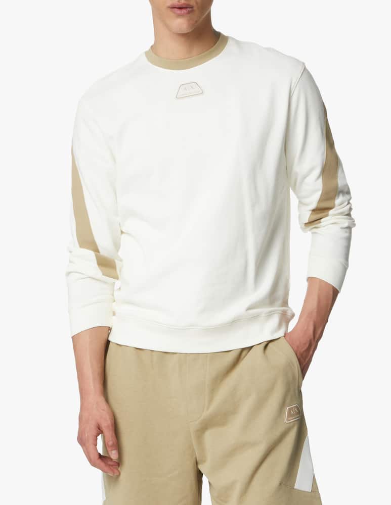 rinascente Armani Exchange Linen mix tape roundneck sweatshirt - white