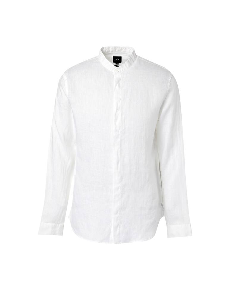 rinascente Armani Exchange Linen long sleeve korean neck shirt - white