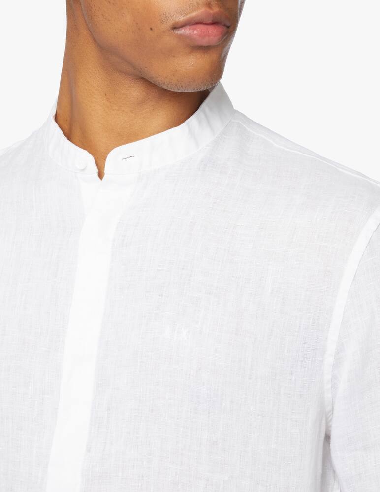 rinascente Armani Exchange Linen long sleeve korean neck shirt - white