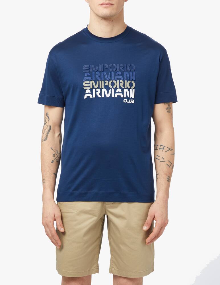 rinascente Emporio Armani Maglietta girocollo logo ripetuto - blu