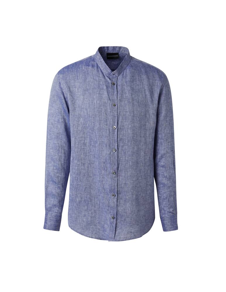 rinascente Emporio Armani Yarn dyed linen guru shirt - blue