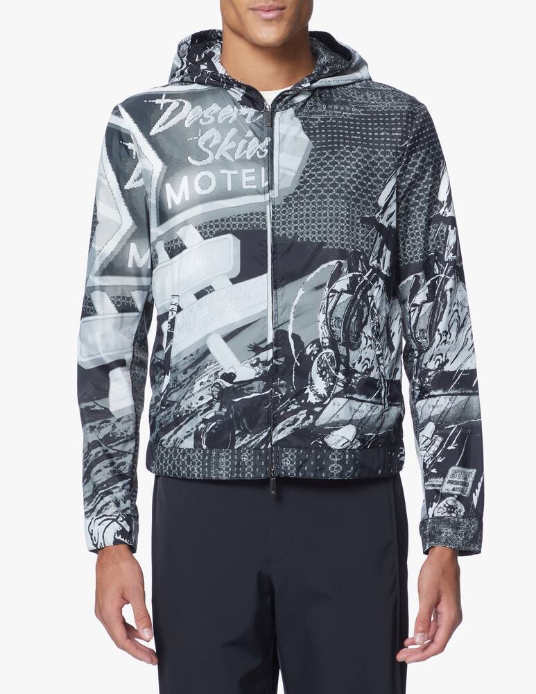 rinascente Emporio Armani Giacca con cappuccio nylon stampa ao racing - nero