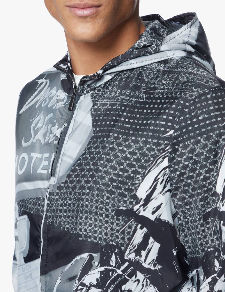 rinascente Emporio Armani Giacca con cappuccio nylon stampa ao racing - nero