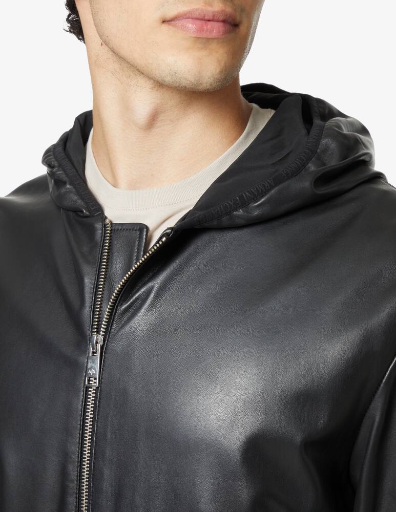 rinascente Armani Exchange Giacca in pelle con cappuccio - Nero