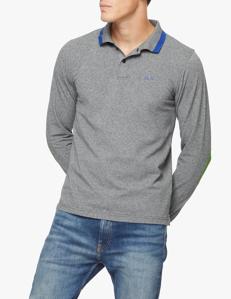 rinascente Sun68 Long sleeve polo shirt with contrast border and stripe