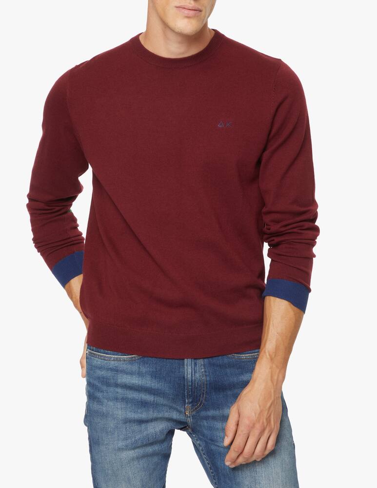 rinascente Sun68 Cotton and wool crewneck sweater with contrast patch
