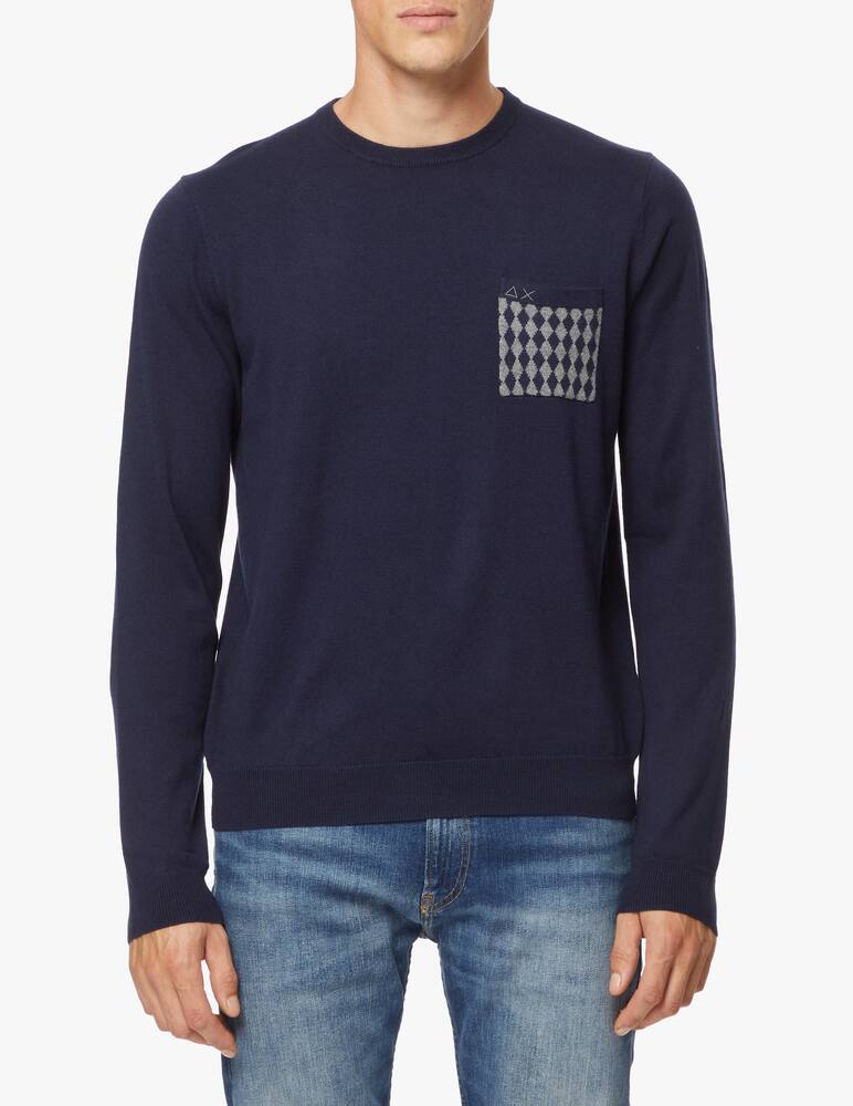 rinascente Sun68 Maglione girocollo in cotone e lana con quadri e taschino