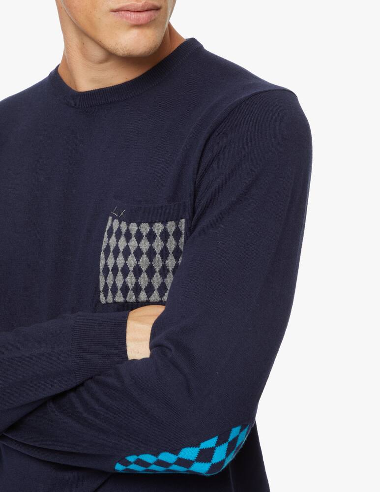 rinascente Sun68 Maglione girocollo in cotone e lana con quadri e taschino