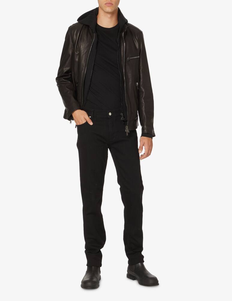 rinascente Dondup Removable hoodie leather biker jacket - Black
