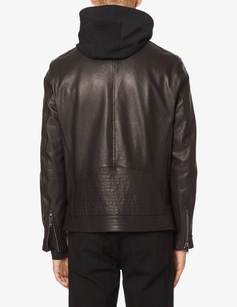 rinascente Dondup Removable hoodie leather biker jacket - Black