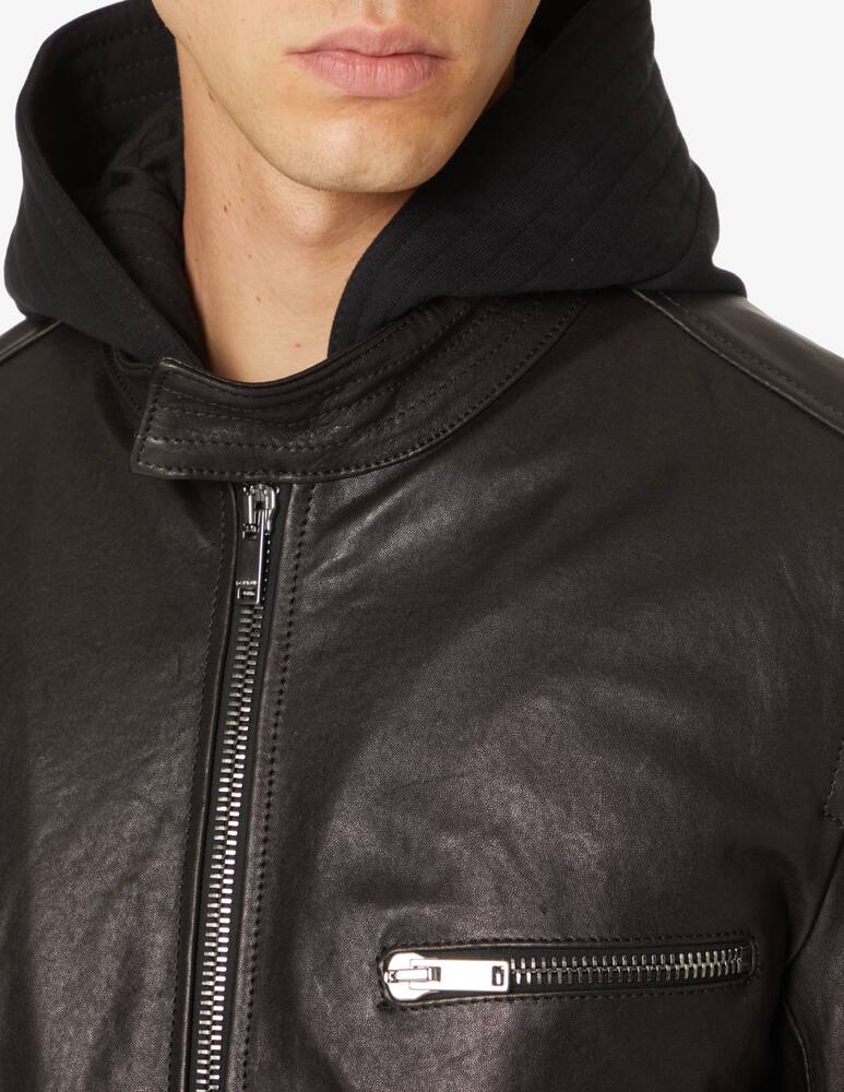 rinascente Dondup Removable hoodie leather biker jacket - Black