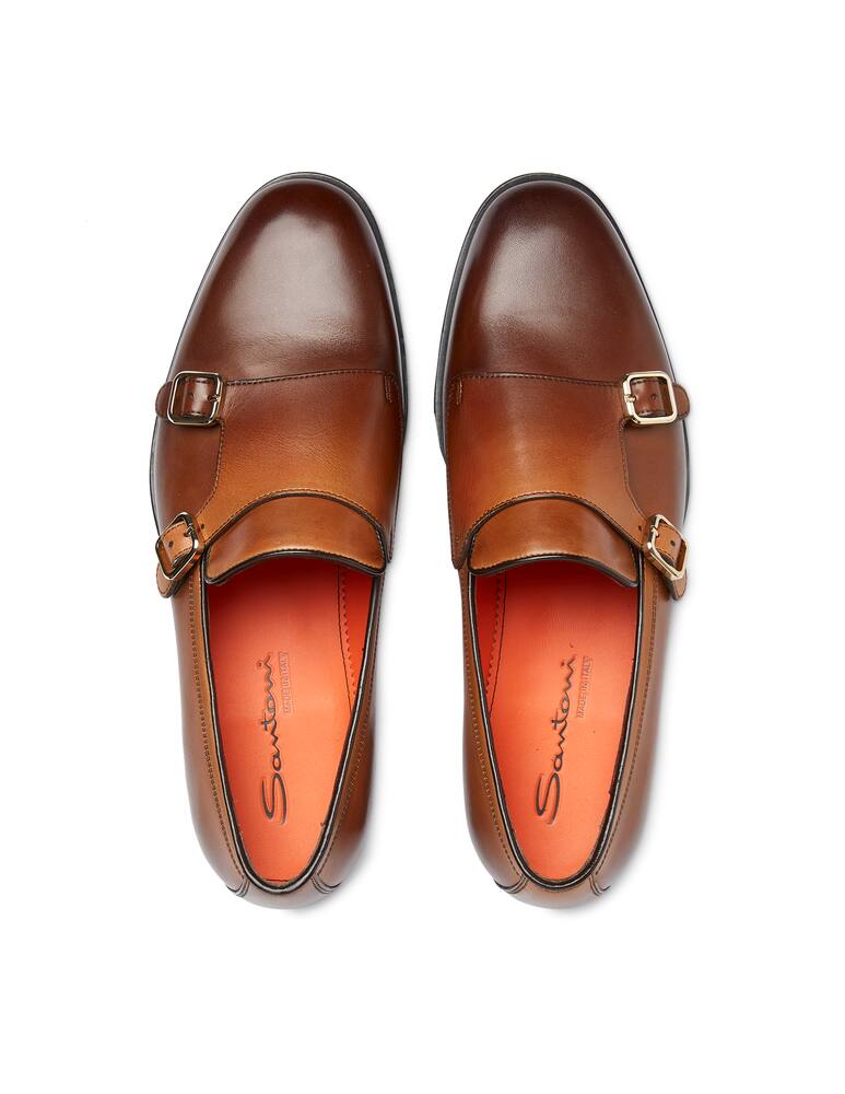 rinascente Santoni Scarpa in pelle carlos con doppia fibbia - marrone
