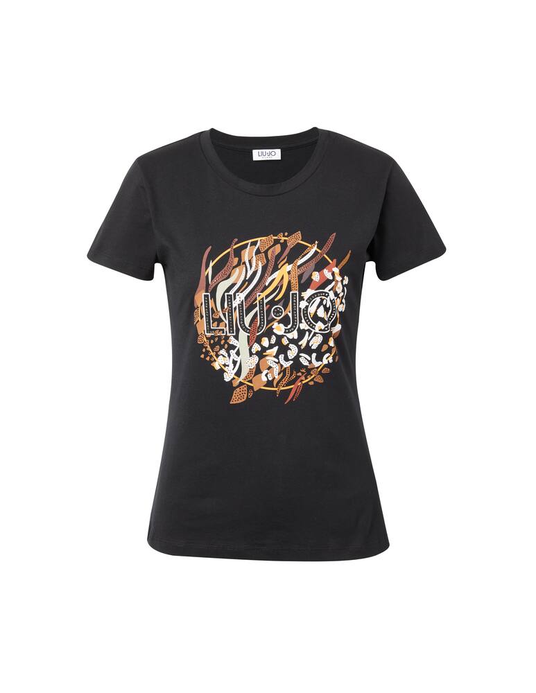 rinascente Liu Jo Cotton t-shirt with graphic and logo in strass - black
