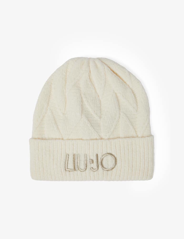 rinascente Liu Jo Chenille beanie hat with logo - White