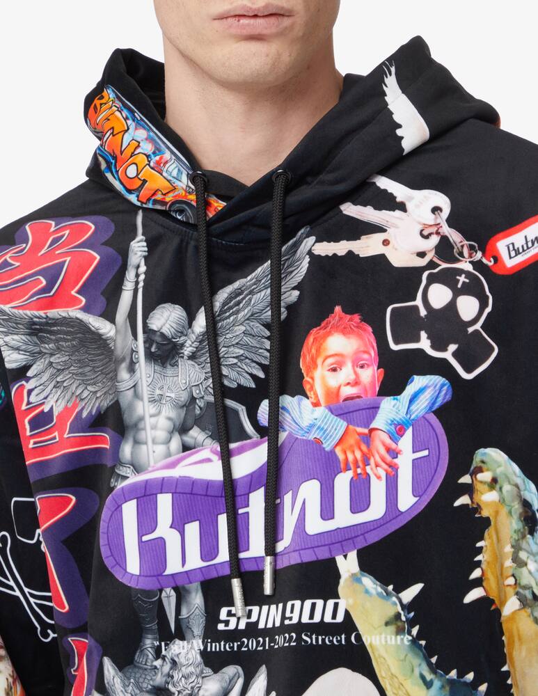 rinascente But Not Multi graphic velvet hoodie - Black