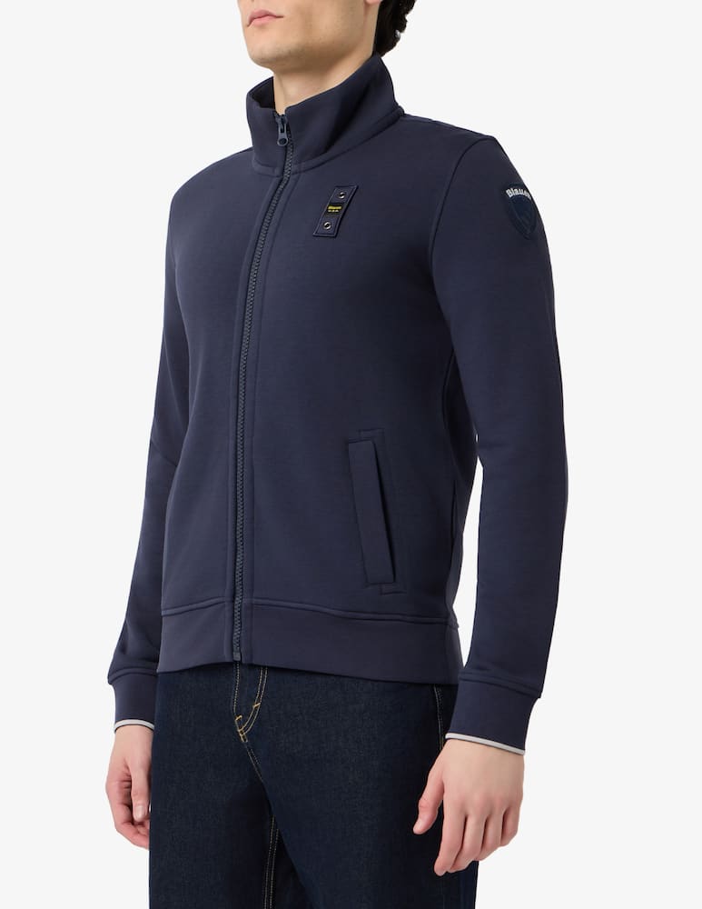 rinascente Blauer Felpa full zip con patch