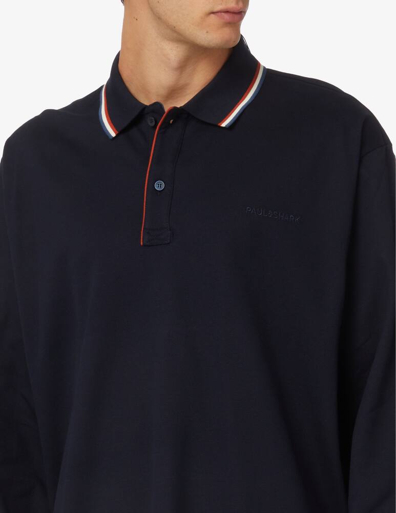 rinascente Paul & Shark Polo manica lunga  in cotone tencel jersey con logo ricamato