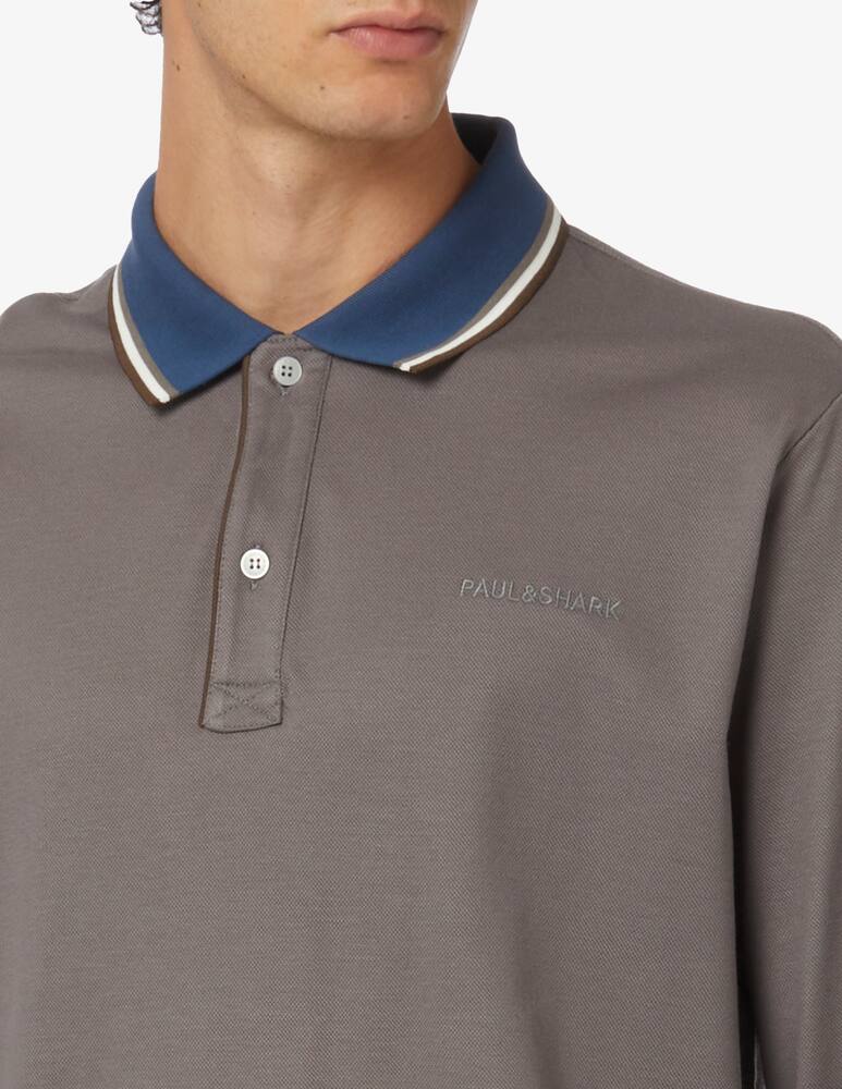 rinascente Paul & Shark Polo manica lunga  in cotone tencel jersey con logo ricamato