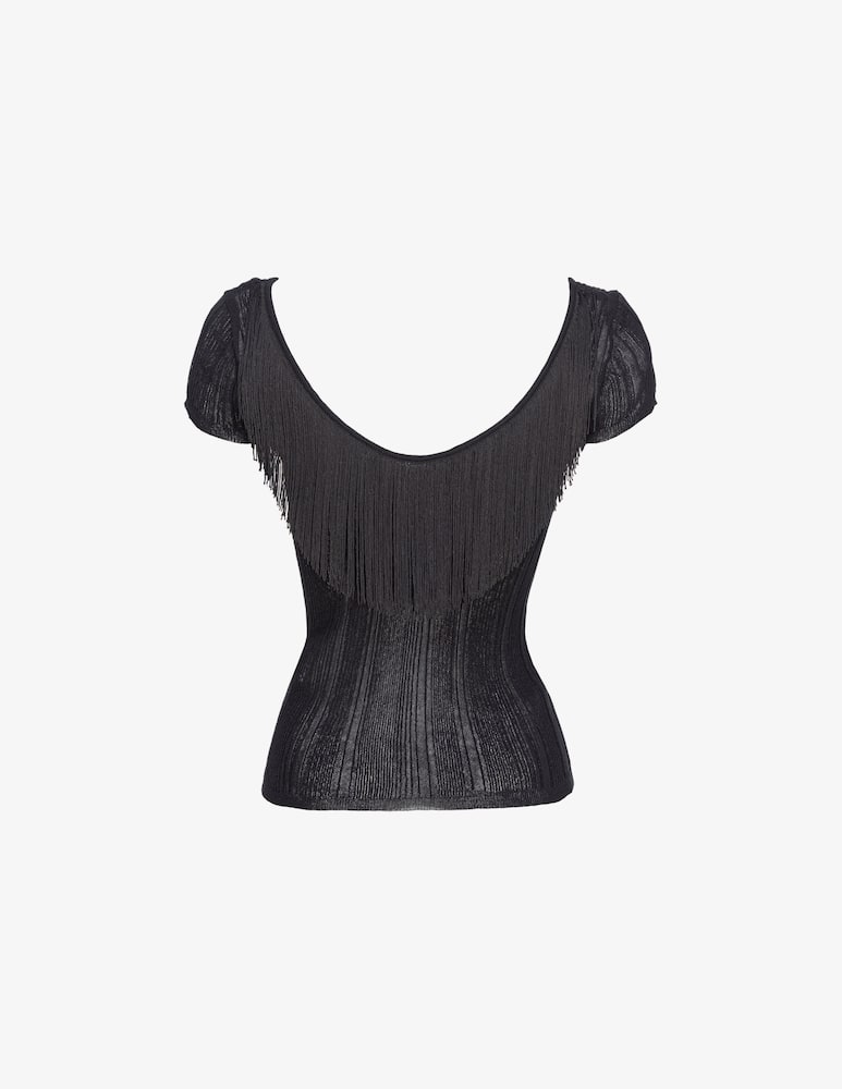 rinascente Pinko Ribbed tulle sweater with fringes Venom