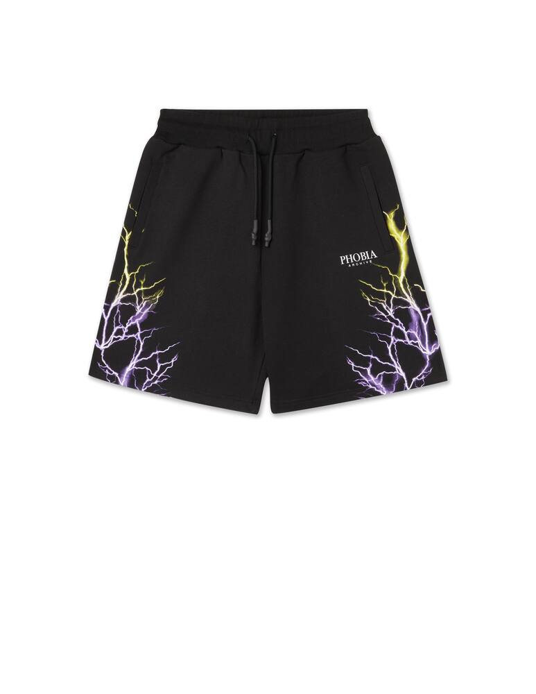 rinascente Phobia Purple yellow flash lightning sweatshorts - black