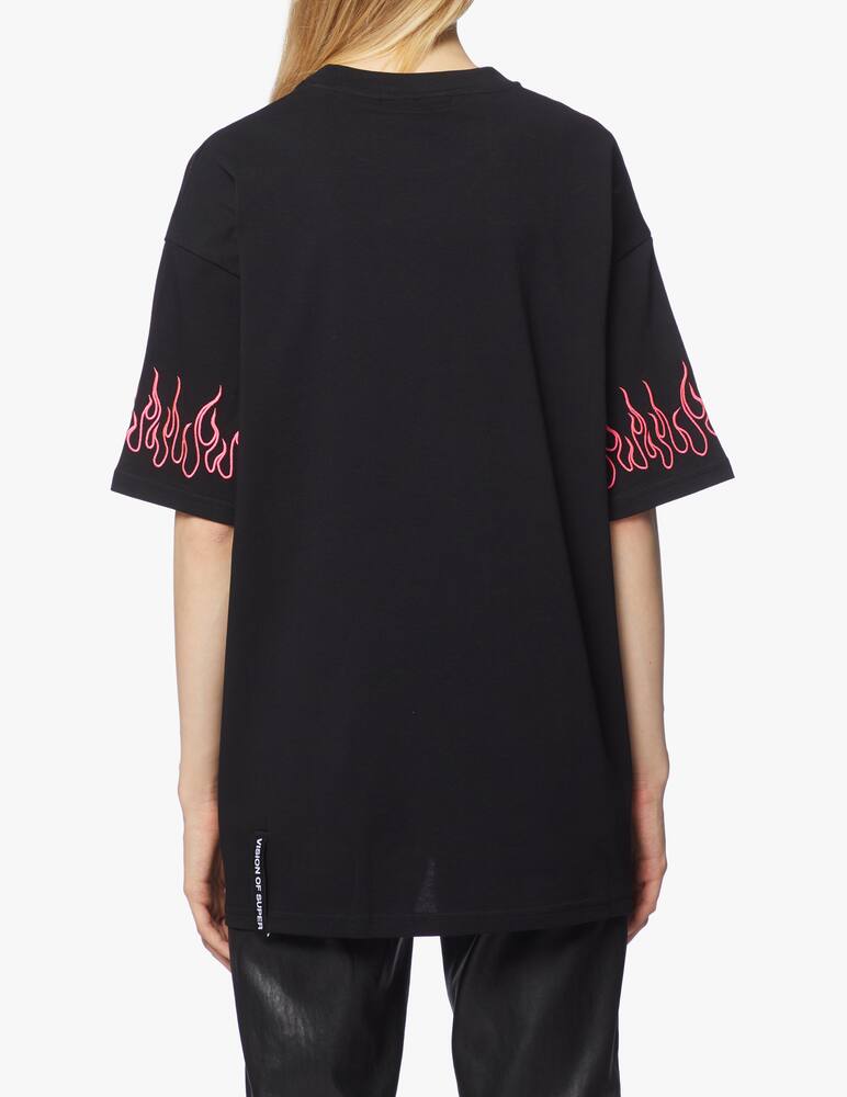 rinascente Vision of Super Cotton t-shirt with pink embroidered flame