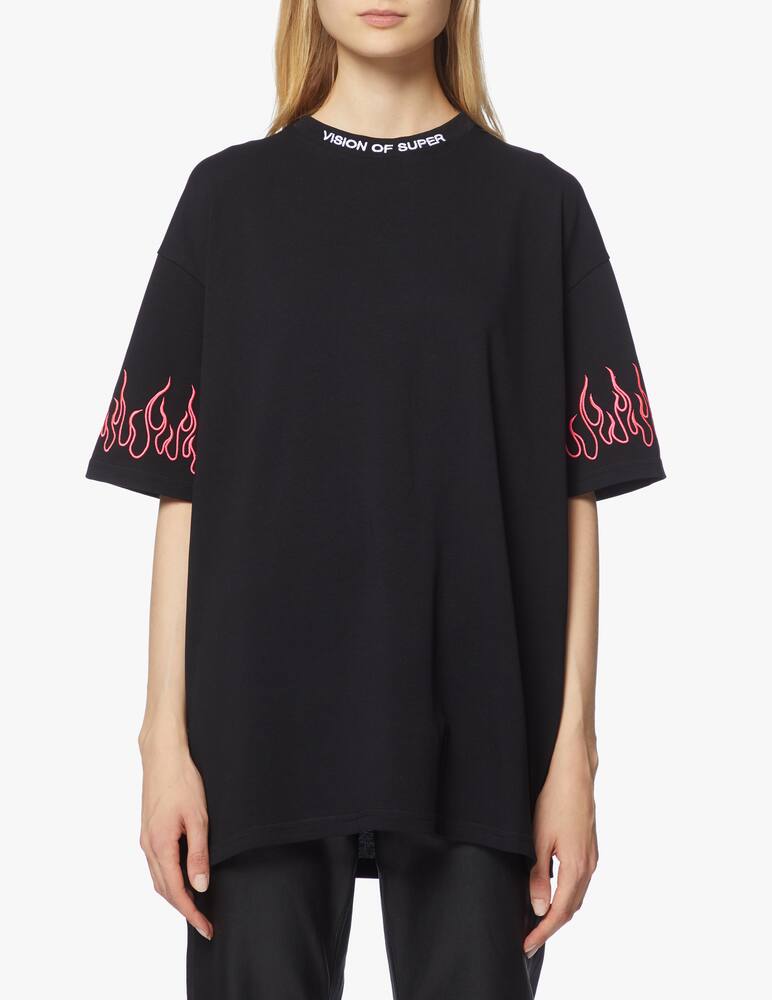 rinascente Vision of Super Cotton t-shirt with pink embroidered flame