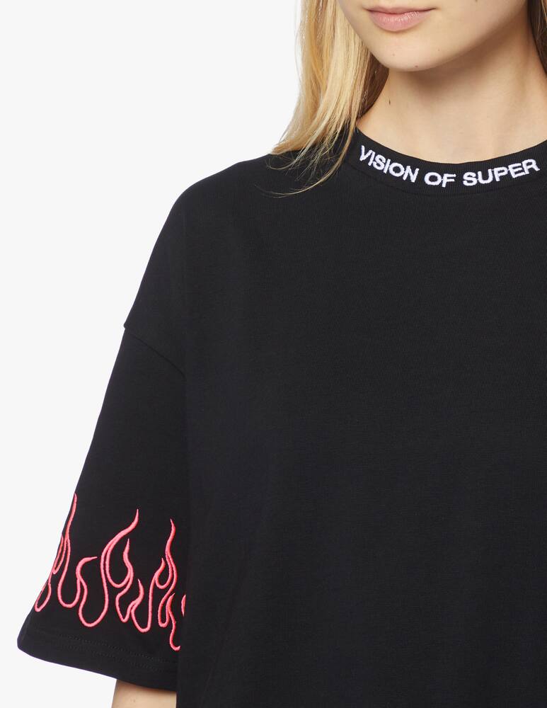 rinascente Vision of Super Cotton t-shirt with pink embroidered flame