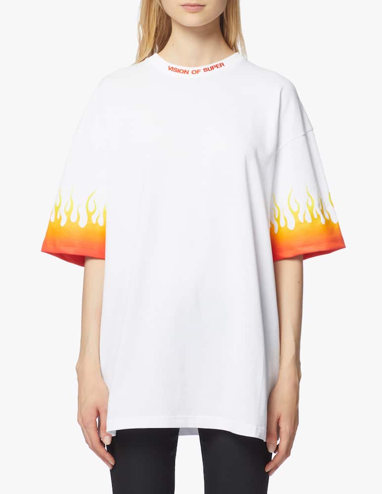 rinascente Vision of Super T-shirt in cotone con fiamma ricamata rossa