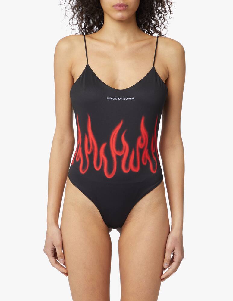 rinascente Vision of Super One-piece swimsuit with flames - black