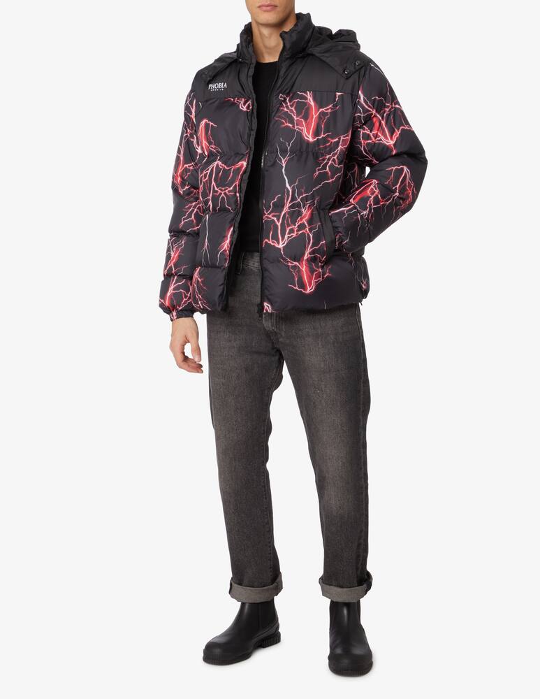 Phobia Detachable hood red lightning puffer jacket - Black - picture 2 Phobia Detachable hood red lightning puffer jacket - Black - picture 2