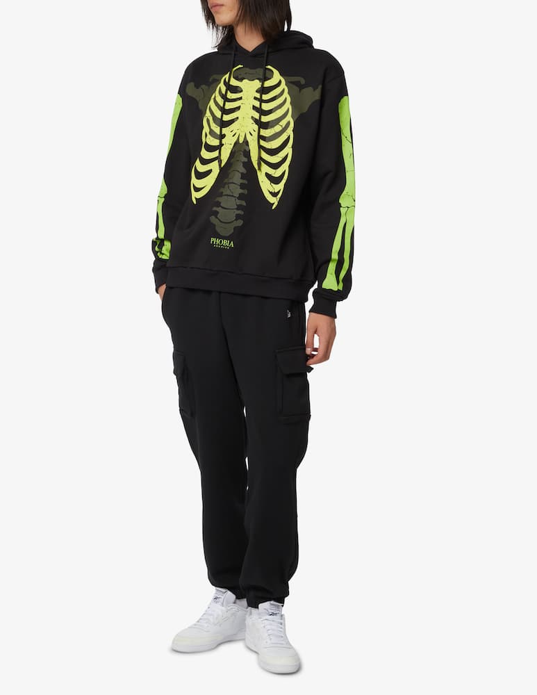 rinascente Phobia Felpa con cappuccio ossa scheletro verde fluo - Nero