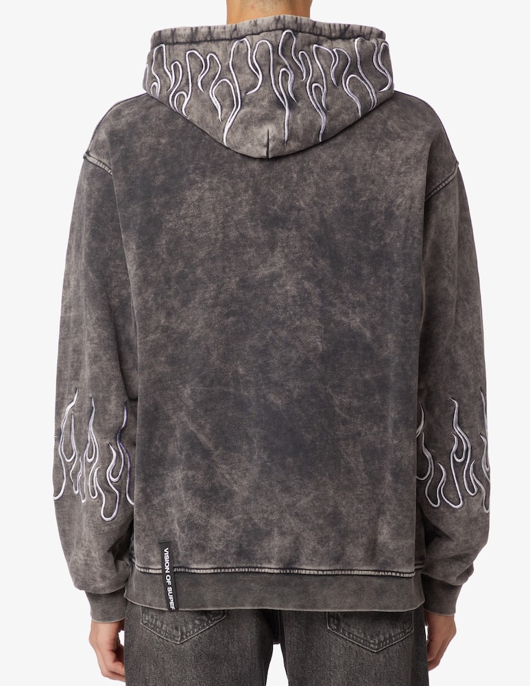 rinascente Vision of Super Felpa con cappuccio con fiamme ricamate  - Grigio
