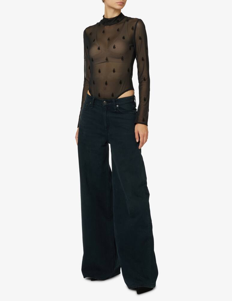 rinascente Vision of Super Long sleeved body mesh small flames - Black