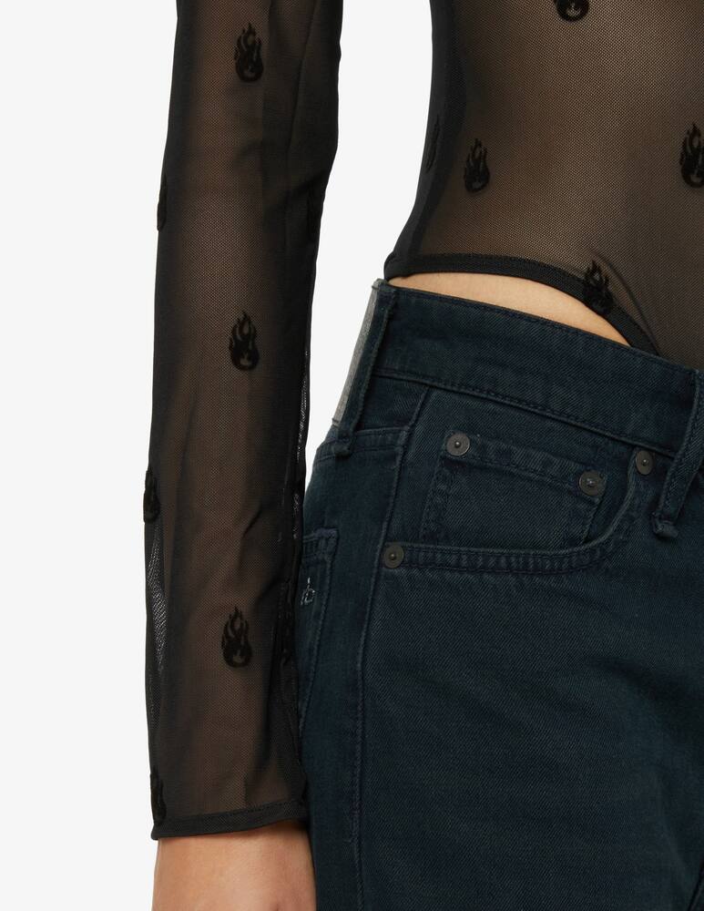 rinascente Vision of Super Long sleeved body mesh small flames - Black