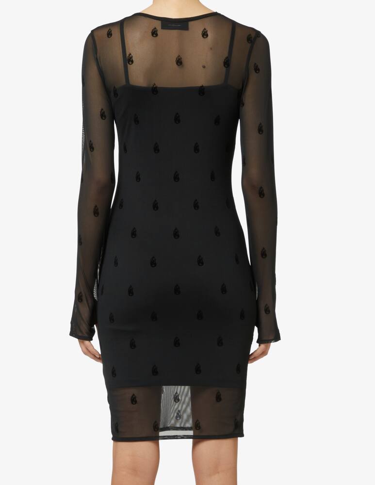 rinascente Vision of Super Vestito corto a manica lunga mesh flames piccola - Nero