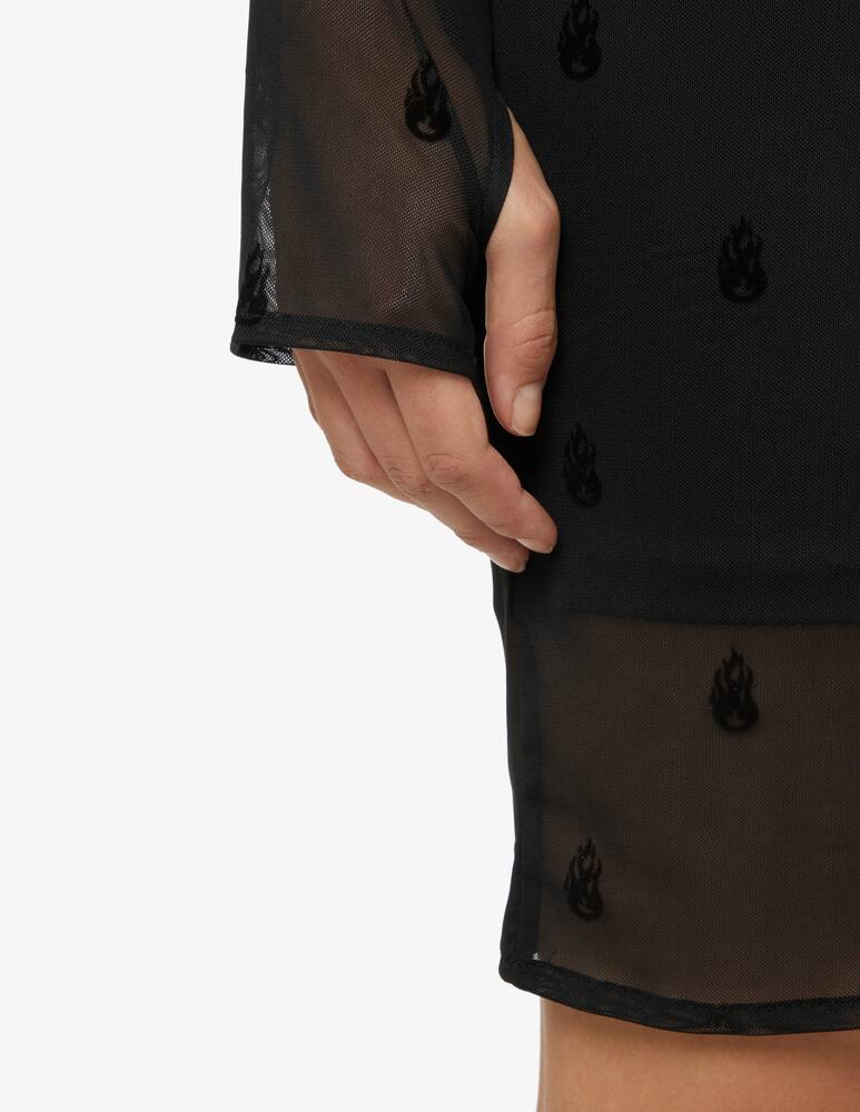 rinascente Vision of Super Vestito corto a manica lunga mesh flames piccola - Nero