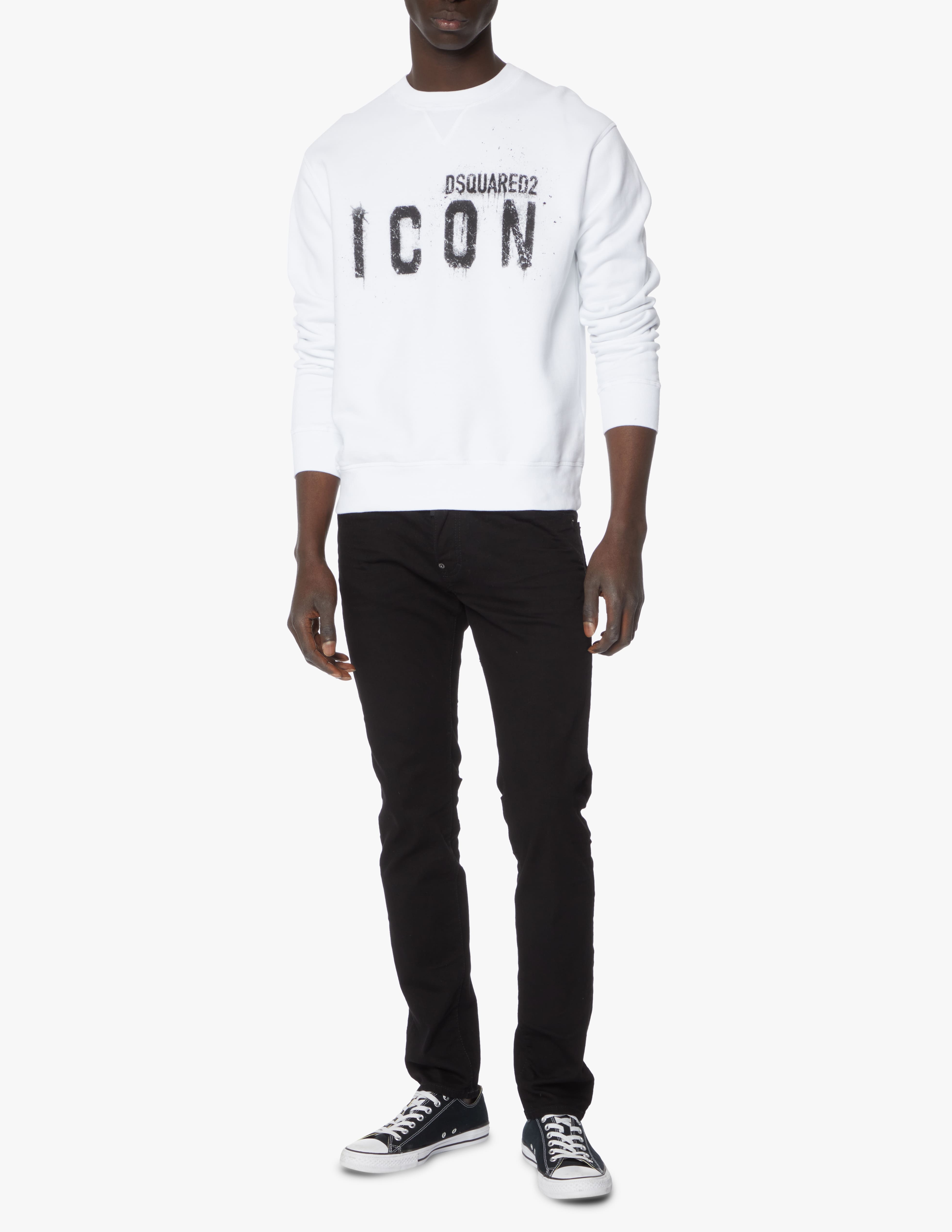 Shop Dsquared2 Icon spray roundneck sweatshirt - white on Rinascente