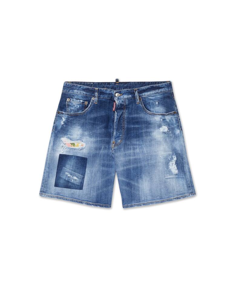 rinascente Dsquared2 Pantaloncini boxer in jeans con patch 1964 - blu