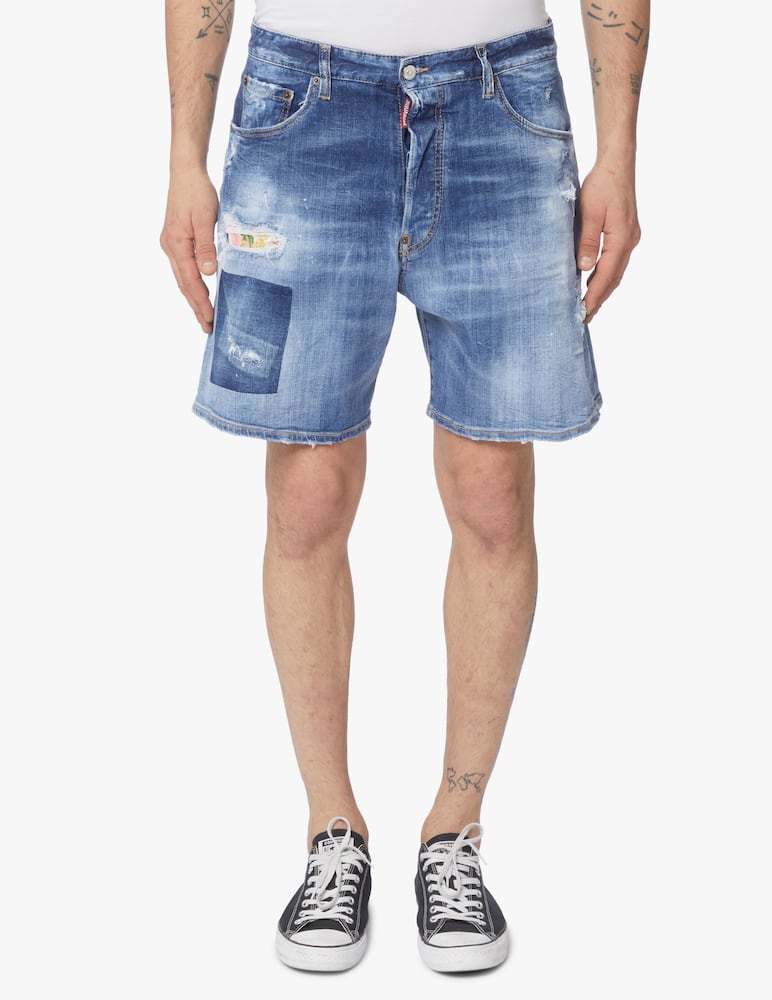 rinascente Dsquared2 Pantaloncini boxer in jeans con patch 1964 - blu
