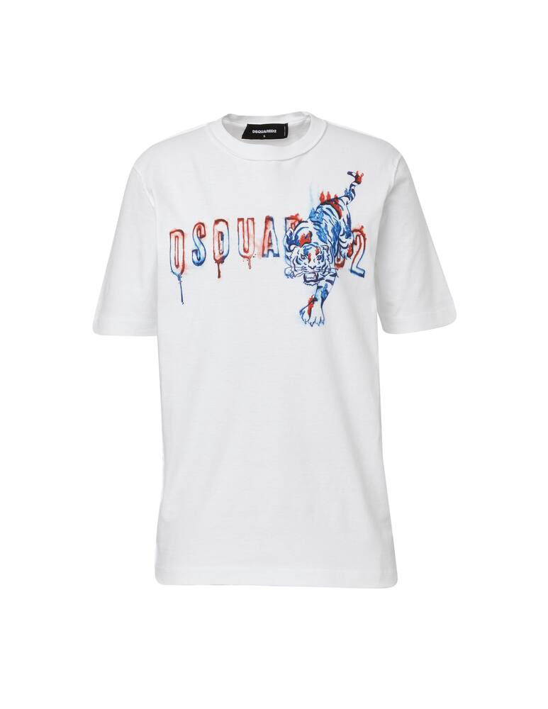 rinascente Dsquared2 Cotton t-shirt with logo and tiger - white
