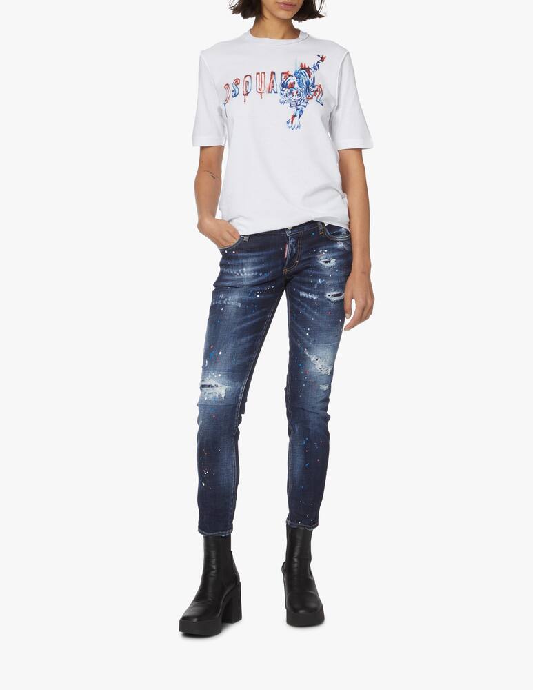 rinascente Dsquared2 Cotton t-shirt with logo and tiger - white