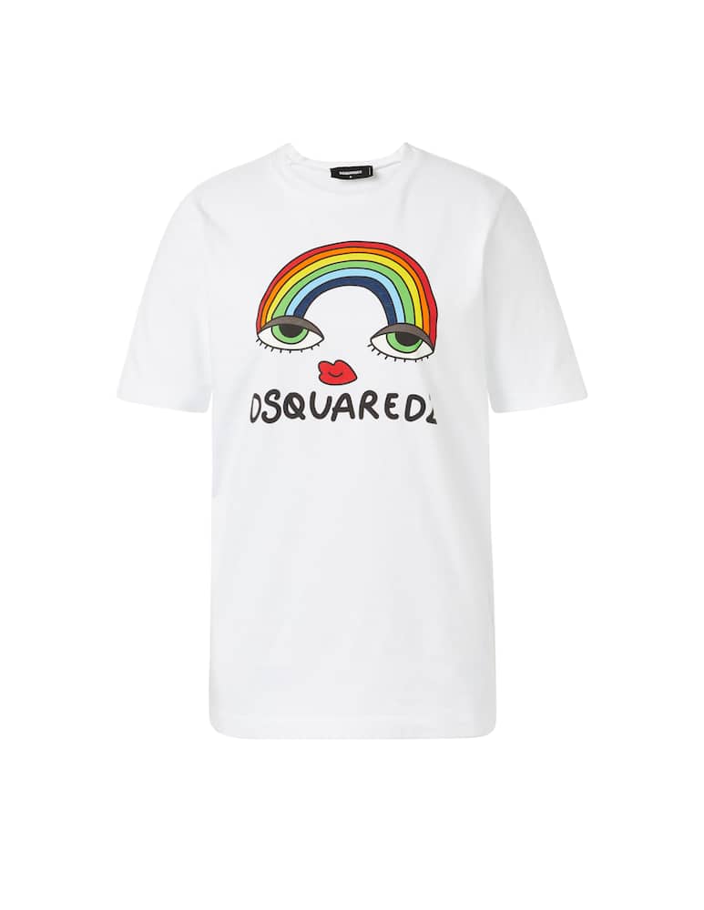rinascente Dsquared2 T-shirt arcobaleno con logo in cotone - bianco