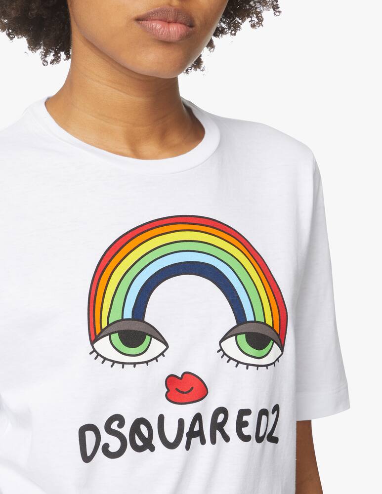 rinascente Dsquared2 T-shirt arcobaleno con logo in cotone - bianco
