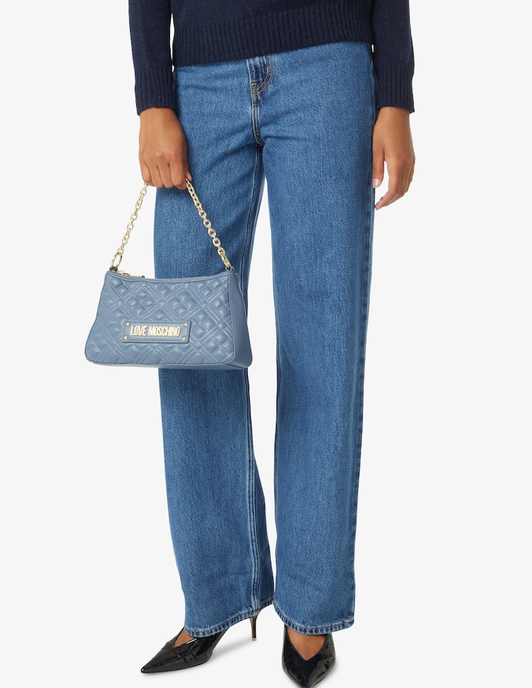 rinascente Love Moschino Quilted halfmoon crossbody bag - Light blue