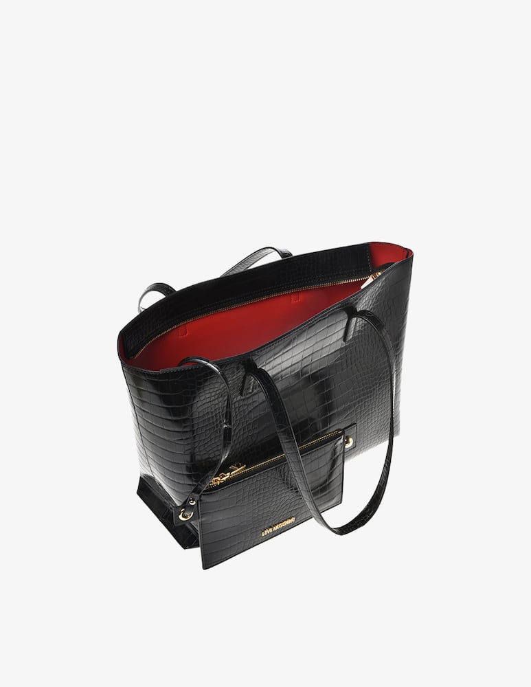 rinascente Love Moschino Borsa a spalla croco con logo grande - Nero