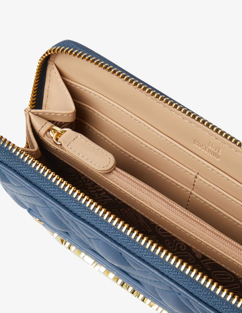 rinascente Love Moschino Quilted zip around L wallet - Light blue