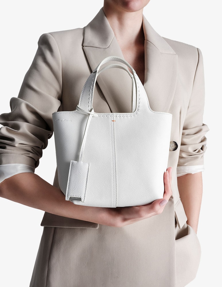 Santoni Borsa in pelle martellata bianca - immagine 2