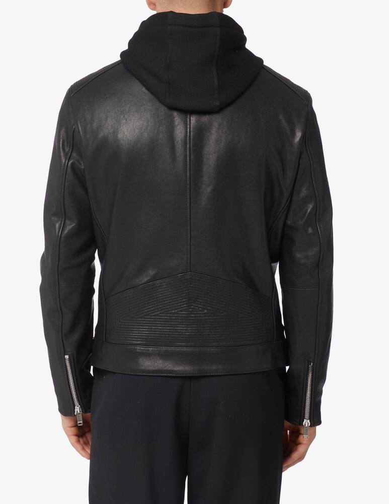 rinascente Dondup Giacca biker in pelle con cappuccio removibile