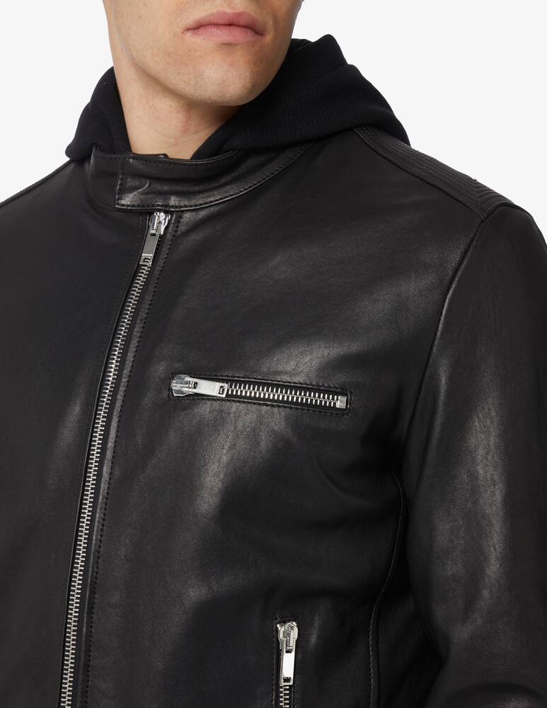 rinascente Dondup Giacca biker in pelle con cappuccio removibile