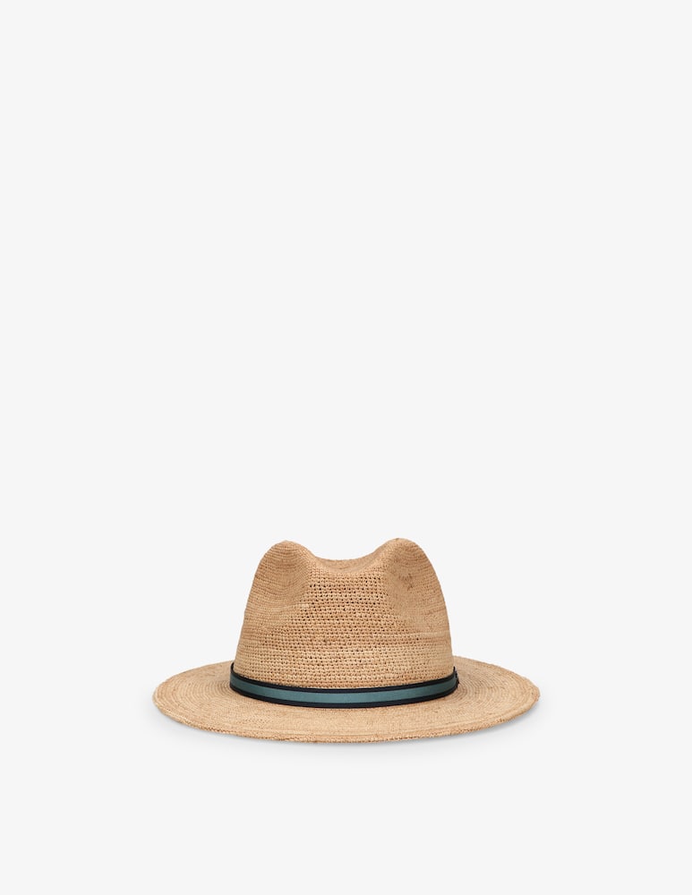 Borsalino Cappello rafia crochet fine tesa cinta bicolore bottone - immagine 1 Borsalino Cappello rafia crochet fine tesa cinta bicolore bottone - immagine 1